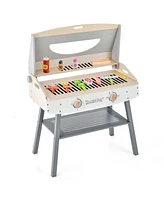Costway Kids Barbecue Grill Playset, Wooden Kitchen Playset with Clip 4 Bbq Poles