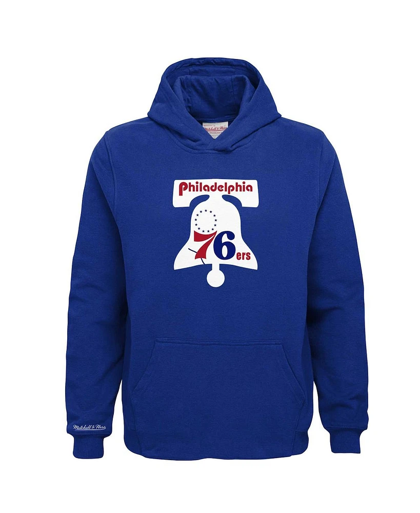 Mitchell & Ness Big Boys and Girls Royal Philadelphia 76ers Hardwood Classics Retro Logo Pullover Hoodie