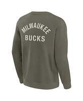 Fanatics Signature Men's and Women Olive Milwaukee Bucks Super Soft Pullover Crew Sweatshirt