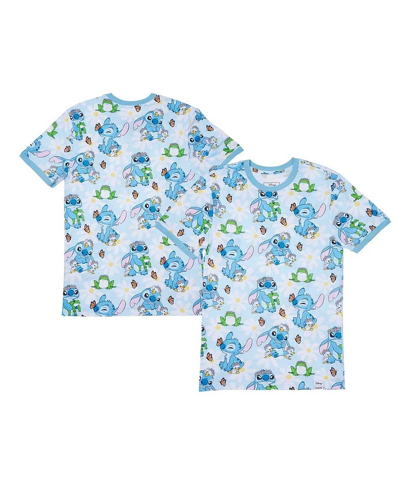 Loungefly Men's and Women's Light Lilo Stitch Springtime Daisy Allover Print T-Shirt