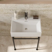 Streamdale Furniture 24" Bathroom Console Sink With Overflow, Ceramic Console Sink White Basin Black Legs