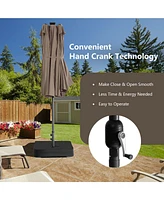 Gymax Outdoor 15' Double-Sided Patio Umbrella 48 Solar Led Lights Crank & Base Wine