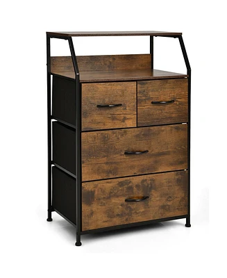 Sugift Freestanding Cabinet Dresser with Wooden Top Shelves