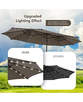 Gymax Outdoor 15' Double-Sided Patio Umbrella 48 Solar Led Lights Crank & Base Wine