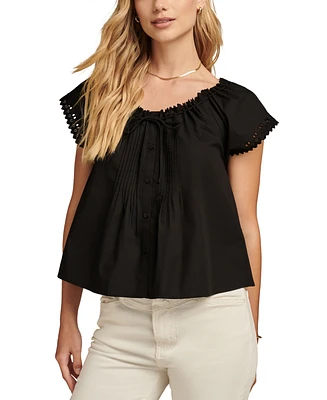 Lucky Brand Women's Pintucked Schiffli Blouse