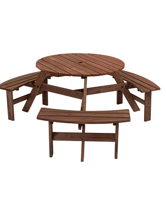 Simplie Fun 6-Person Circular Wooden Picnic Table