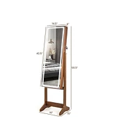 Sugift Lockable Jewelry Armoire Standing Cabinet with Lighted Full-Length Mirror-Walnut
