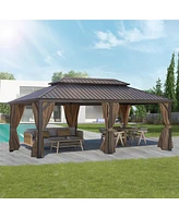 Mondawe 12x20ft Patic Gazebo Alu Gazebo with Steel Canopy Outdoor Permanent Hardtop Gazebo Canopy for Patio, Garden, Backyard