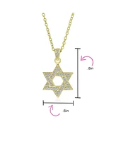 Bling Jewelry Hanukkah Star of David Pendant Necklace: Cz Accents Gold Plated Sterling Silver Women Bat Mitzvah - Gold