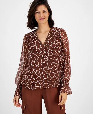 I.n.c. International Concepts Women's Animal-Print V-Neck Blouse, Created for Macy's