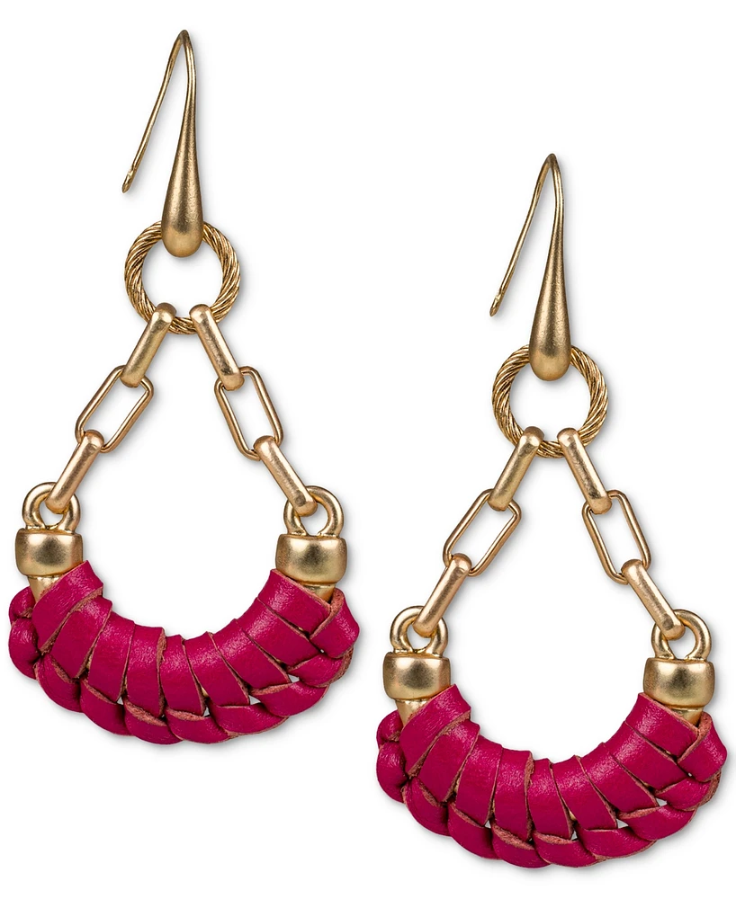 Patricia Nash Gold-Tone Leather-Wrapped Open Drop Earrings