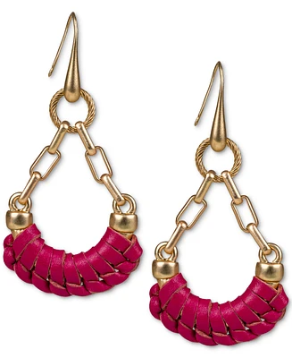 Patricia Nash Gold-Tone Leather-Wrapped Open Drop Earrings