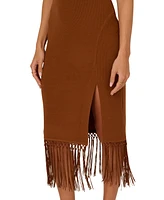 Adrianna by Papell Women's Knit Fringe-Trim Midi Dress