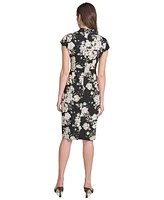 Calvin Klein Petite Floral Split-Neck Cap-Sleeve Dress