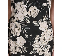 Calvin Klein Petite Floral Split-Neck Cap-Sleeve Dress