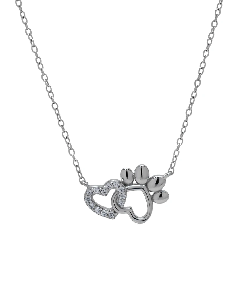 Macy's Cubic Zirconia Heart and Silver-Plated Paw Necklace