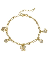 Macy's 14K Gold Plated Cubic Zirconia Butterfly and Hearts Charm Bracelet