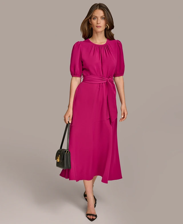 Donna Karan Women's Puff-Sleeve Belted A-Line Dress