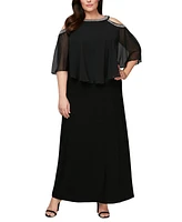 Alex Evenings Plus Size Beaded Cold-Shoulder Overlay Gown