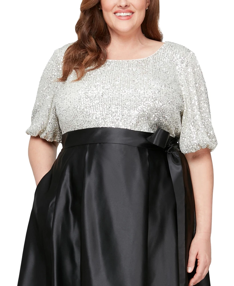 Alex Evenings Plus Boat-Neck Elbow-Sleeve Sequin Top