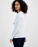 Holiday Lane Women's Joyful Car Long-Sleeve Top, Created for Macy's