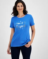 Holiday Lane Women's Love & Light Short-Sleeve Top, Created for Macy's