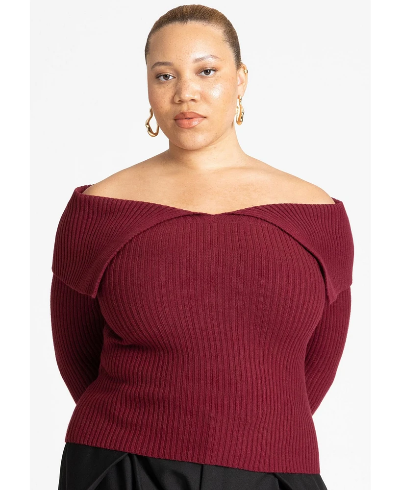 Eloquii Women's Plus Ribbed Off The Shoulder Sweater