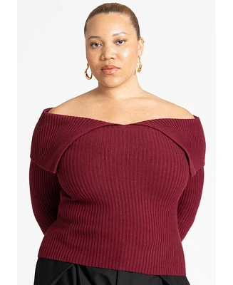 Eloquii Plus Ribbed Off The Shoulder Sweater