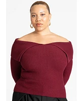 Eloquii Women's Plus Ribbed Off The Shoulder Sweater