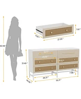Tribesigns 6 Drawer Dresser, Modern Rattan Dresser for Bedroom, 55 inch Long Double Dresser Wood Storage Organizer Chest of Drawers for Closet Living