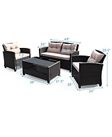 Costway 8PCS Outdoor Rattan Furniture Set Cushioned Sofa Armrest Table