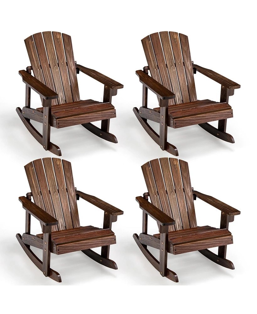 Gymax 4PCS Kid Adirondack Rocking Chair Outdoor Solid Wood Slatted seat Backrest Coffee