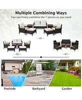 Costway 7PCS Patio Rattan Furniture Set Cushion Armrest Loveseat Ottoman Table