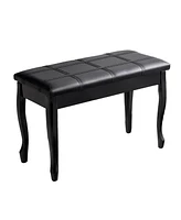 Costway Pu Leather Solid Wood Piano Bench Padded Double Duet Keyboard Seat Storage