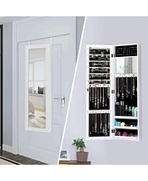 Sugift Full Length Mirror Jewelry Cabinet with Ring Slots and Necklace Hooks-White