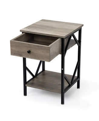 Simplie Fun Industrial Nightstand with Drawer & Shelf