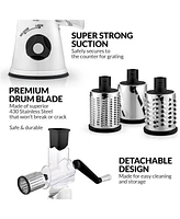 Zulay Kitchen Rotary Cheese Grater with 3 Interchangeable Blade Drums - Hand Crank Cheese Shredder and Slicer with Reinforced Suction