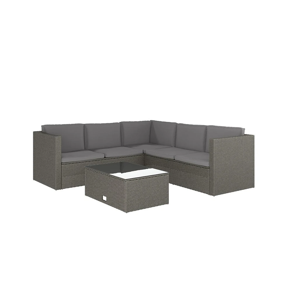 Merrick Lane Ginger All Weather Pe Rattan Sectional Sofa With Coffee Table And Included Cushions