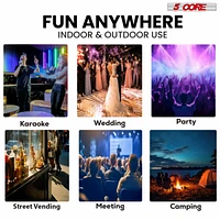 5 Core Karaoke Machine 150W Big Bluetooth Pa System Powered Dj Singing Party Speaker w 2 Wireless Microphones Portable Large Professional Outdoor Soun