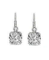 Genevive Sterling Silver White Gold Plating Cubic Zirconia Leverback Drop Earrings