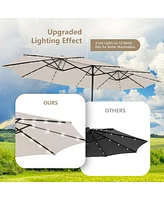 Gymax Outdoor 15' Double-Sided Patio Umbrella 48 Solar Led Lights Crank & Base Wine