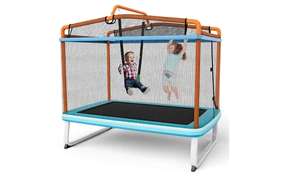 Slickblue 6 Feet Rectangle Trampoline with Swing Horizontal Bar and Safety Net