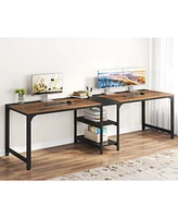 Tribesigns 90.55'' 2 Person Desk with Storage Shelves, Double Computer Spacious Desktop, Extra Long Study Writing Table Workstation for Home
