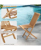 Slickblue Set of 2 Indonesia Teak Patio Folding Chairs with High Back and Slatted Seat