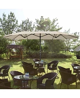 15FT Double-sided Patio Umbrella Sun Shade Fade Resistant Crank Outdoor Garden Market Red