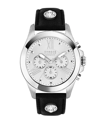 Versus Versace Men's Chrono Lion Black Leather Watch 44MM