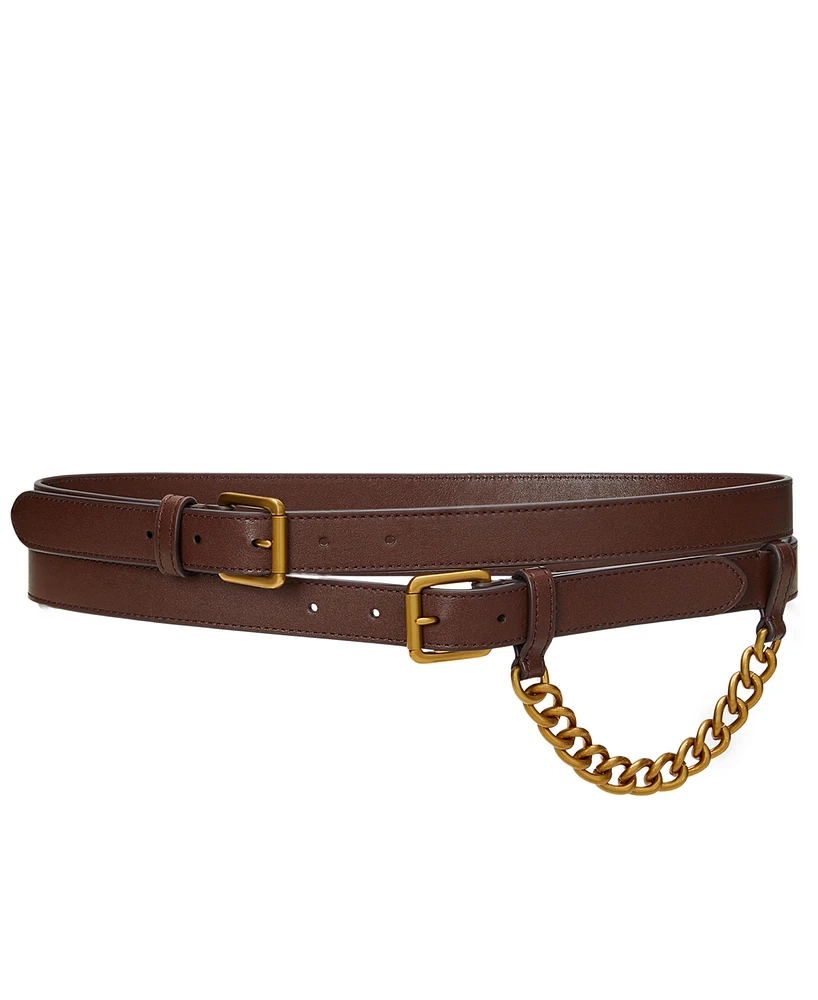 Lauren Ralph Women's Double-Wrap Chain-Embellished Wide Leather Belt