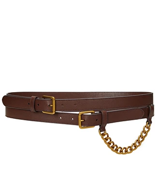 Lauren Ralph Women's Double-Wrap Chain-Embellished Wide Leather Belt