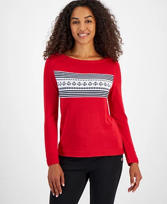 Nautica Jeans Women's Anchor Boat Neck Long-Sleeve Sweater