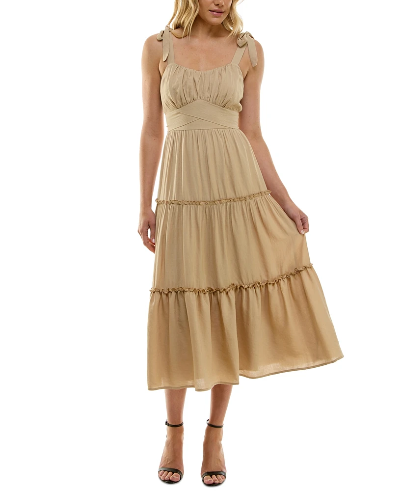 Trixxi Women's Tied Ruffle Fit & Flare Midi Dress